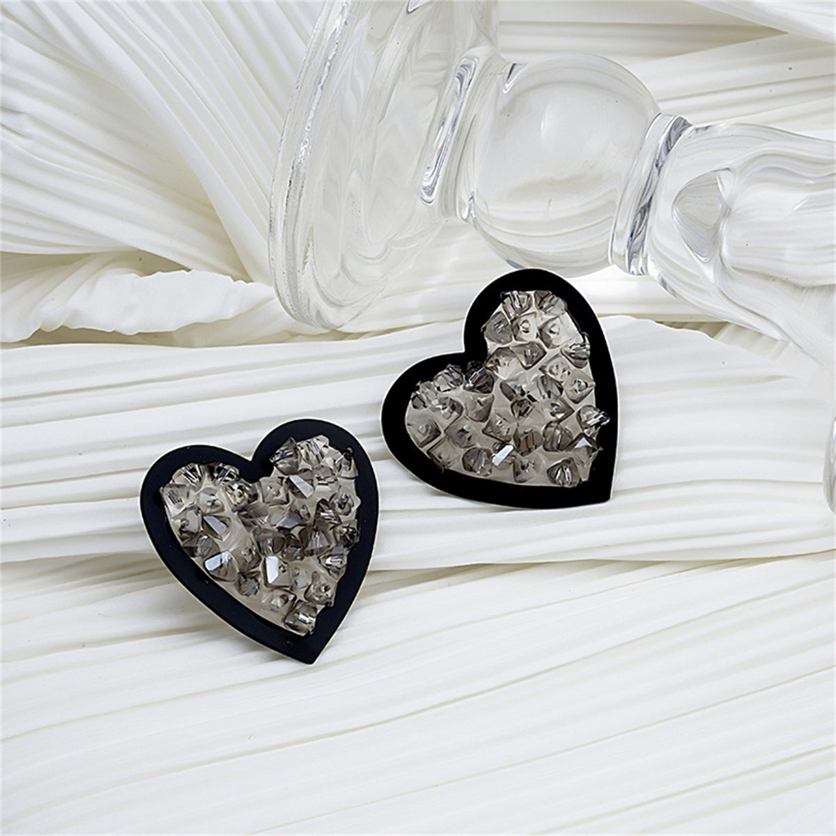 Cubic Zirconia and Enamel Heart Stud Earrings, stud earrings for women, everyday style, detail close-up