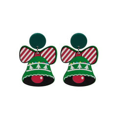 Green & Red Acrylic Silver-Plated Bell Drop Earrings