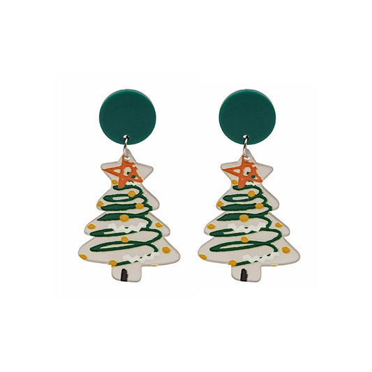 Light Green and White Christmas Tree Drop Earrings, drop earrings for women, dainty minimalist design, front view