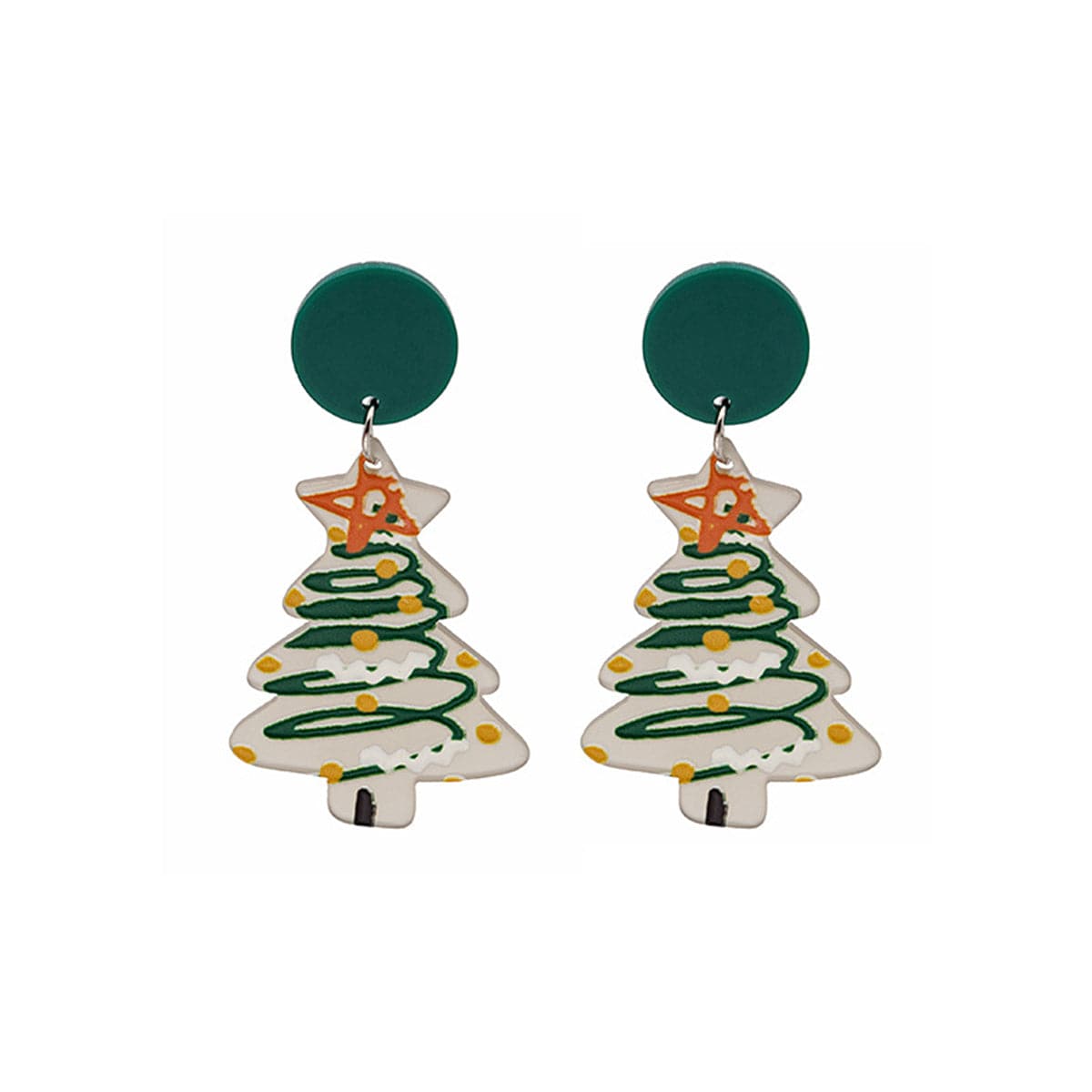 Light Green & White Christmas Tree Drop Earrings