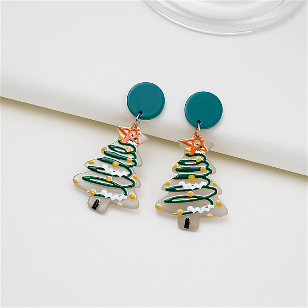 Light Green & White Christmas Tree Drop Earrings