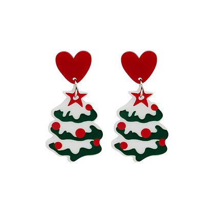 Red and White Heart Christmas Tree Drop Earrings, drop earrings for women, dainty minimalist design, detail close-up