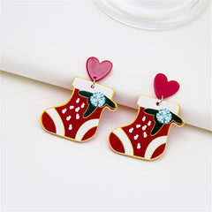 Red & Cubic Zirconia Heart Boot Drop Earrings