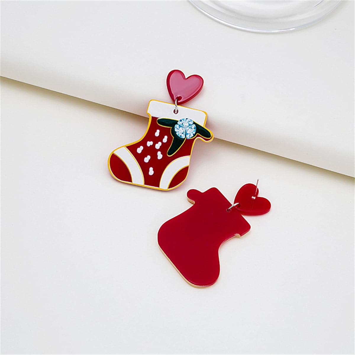 Red and Cubic Zirconia Heart Boot Drop Earrings, drop earrings for women, everyday style, side view