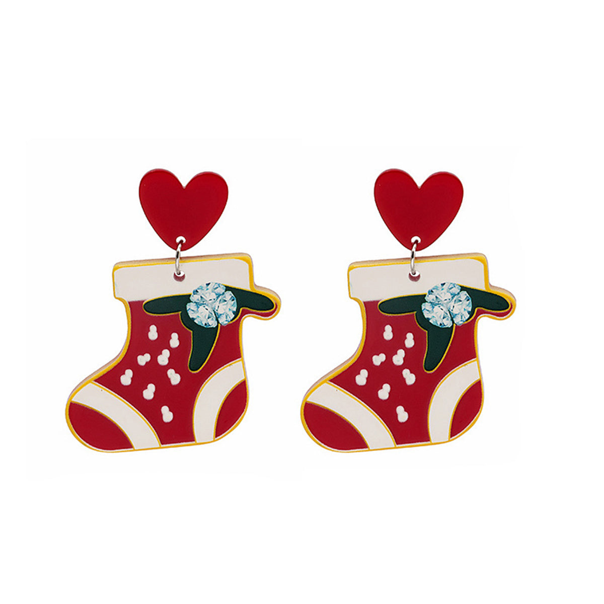 Red and Cubic Zirconia Heart Boot Drop Earrings, drop earrings for women, everyday style, detail close-up
