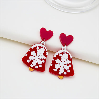 Red and White Snowflake Bell Drop Earrings, drop earrings for women, everyday style, lifestyle look
