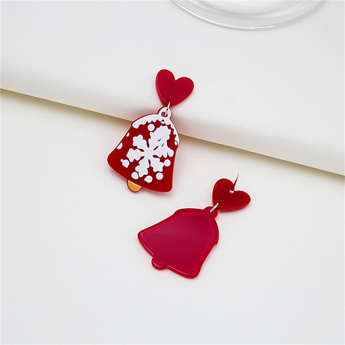 Red and White Snowflake Bell Drop Earrings, drop earrings for women, everyday style, styled look