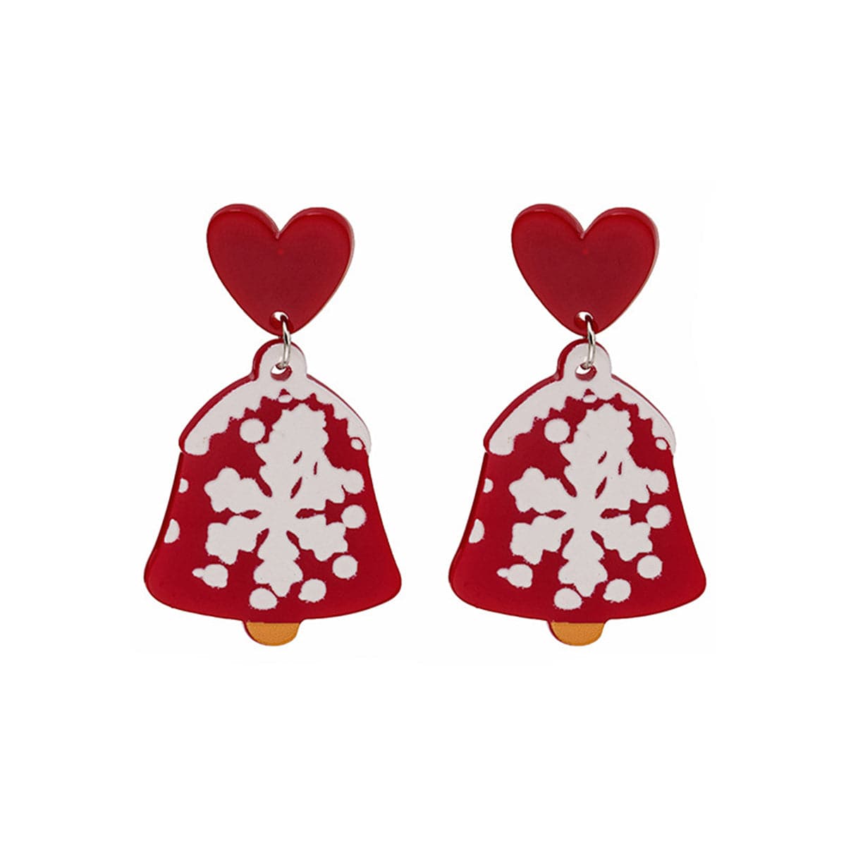 Red and White Snowflake Bell Drop Earrings, drop earrings for women, everyday style, front view