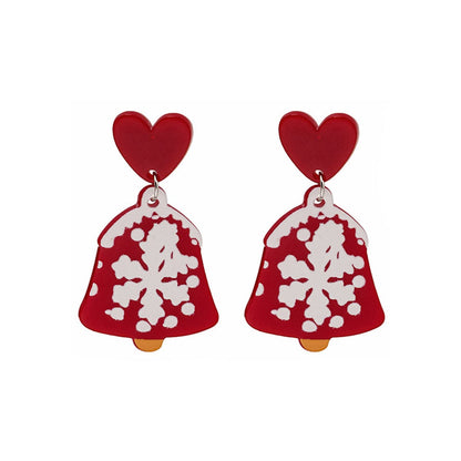 Red and White Snowflake Bell Drop Earrings, drop earrings for women, everyday style, front view