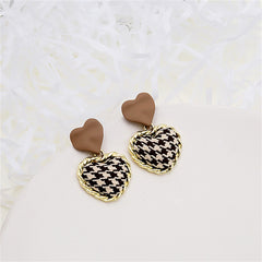 Brown Enamel & Polyster 18K Gold-Plated Checkboard Heart Drop Earrings