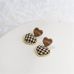 Brown Enamel & Polyster 18K Gold-Plated Checkboard Heart Drop Earrings