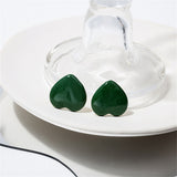 Green Enamel & 18k Gold-Plated Upside-Down Heart Stud Earrings