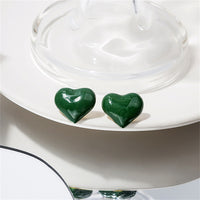 Green Enamel & 18k Gold-Plated Heart Stud Earrings