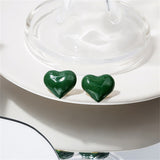 Green Enamel & 18k Gold-Plated Heart Stud Earrings