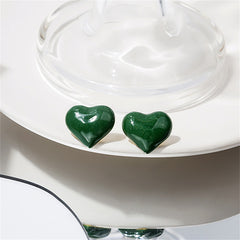 Green Enamel & 18K Gold-Plated Heart Stud Earrings