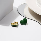 Green Enamel & 18k Gold-Plated Heart Stud Earrings