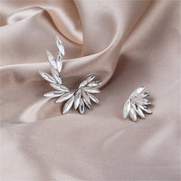 Crystal & Silver-Plated Wing Leaf Asymmetrical Stud Earrings