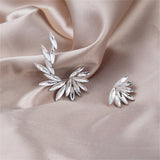 Crystal & Silver-Plated Wing Leaf Asymmetrical Stud Earrings