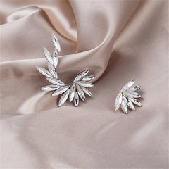 Crystal & Silver-Plated Wing Leaf Asymmetrical Stud Earrings