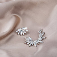 Crystal & Silver-Plated Wing Leaf Asymmetrical Stud Earrings