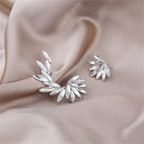 Crystal & Silver-Plated Wing Leaf Asymmetrical Stud Earrings