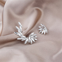 Crystal & Silver-Plated Wing Leaf Asymmetrical Stud Earrings
