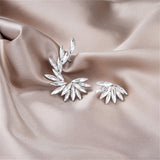 Crystal & Silver-Plated Wing Leaf Asymmetrical Stud Earrings