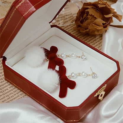 Pearl and Cubic Zirconia 18K Gold-Plated Bow Pom-Pom Drop Earrings, gold drop earrings for women, everyday style, side view