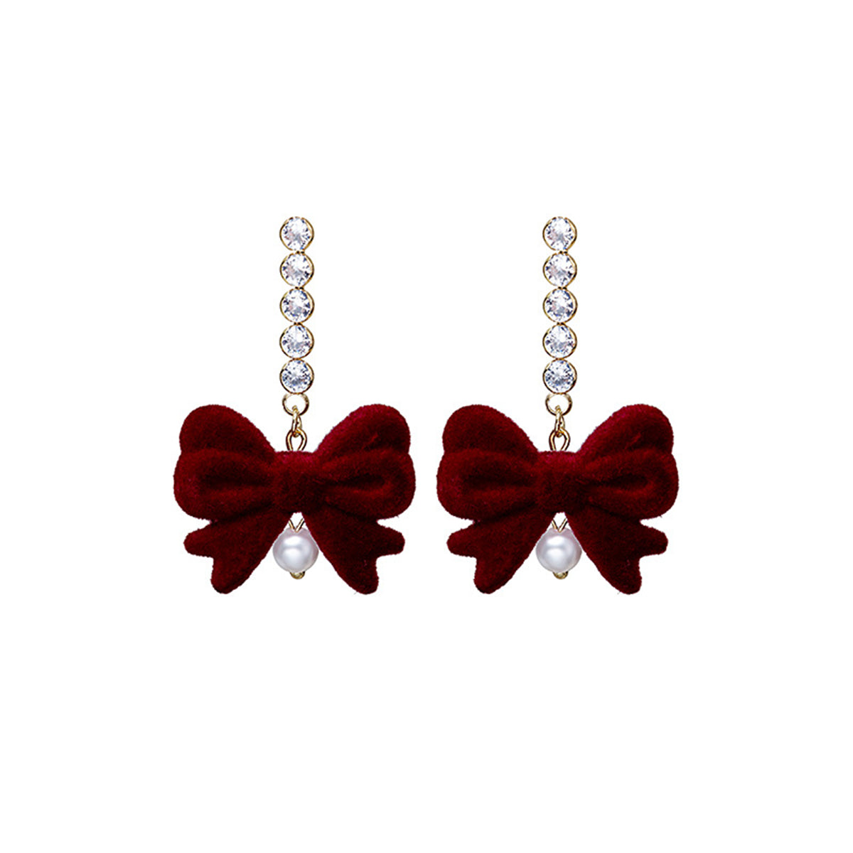 Pearl and Cubic Zirconia Nylon 18K Gold-Plated Bow Drop Earrings, gold drop earrings for women, front view