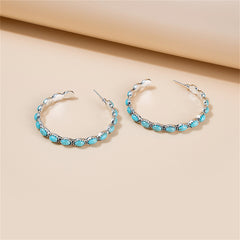 Blue Turquoise & Silver-Plated Oval-Cut Hoop Earrings