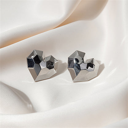 Silver-Plated Hammered Heart Stud Earrings, silver stud earrings for women, botanical inspired, front view