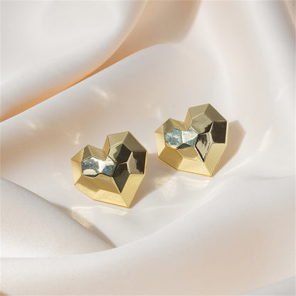 18K Gold-Plated Hammered Heart Stud Earrings, gold stud earrings for women, everyday style, front view