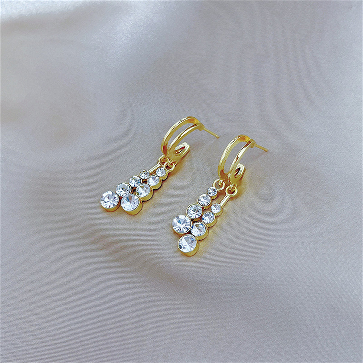 Cubic Zirconia and 18K Gold-Plated Tassel Drop Earrings, gold drop earrings for women, everyday style, side view