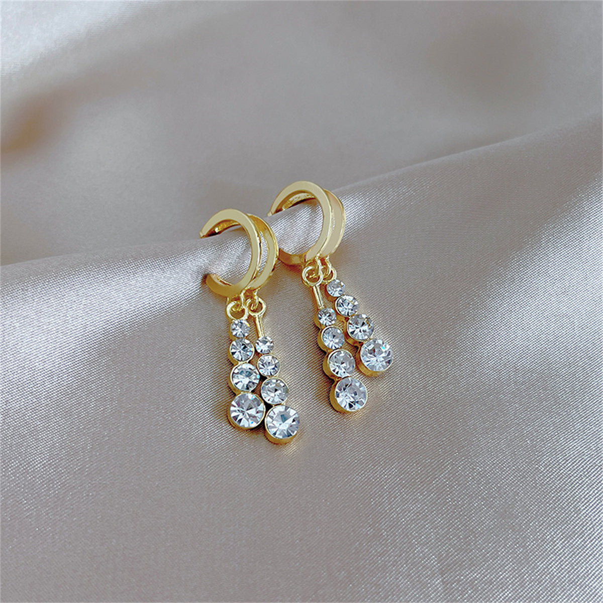 Cubic Zirconia and 18K Gold-Plated Tassel Drop Earrings, gold drop earrings for women, everyday style, detail close-up
