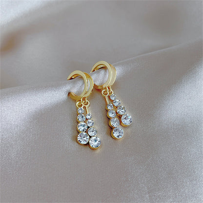 Cubic Zirconia and 18K Gold-Plated Tassel Drop Earrings, gold drop earrings for women, everyday style, detail close-up