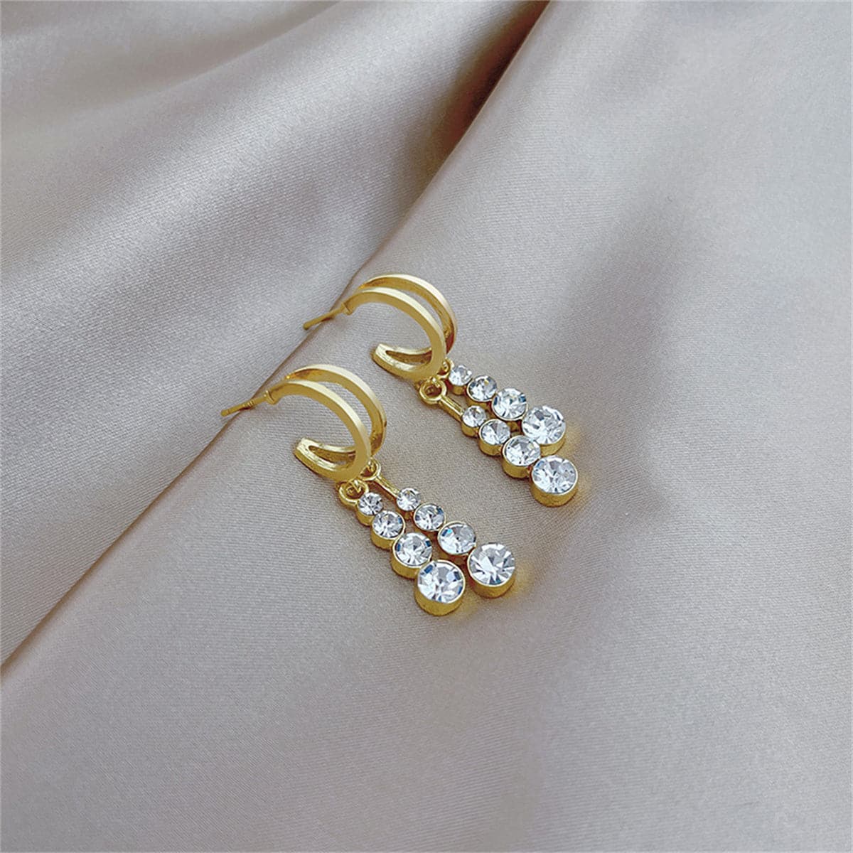 Cubic Zirconia and 18K Gold-Plated Tassel Drop Earrings, gold drop earrings for women, everyday style, front view