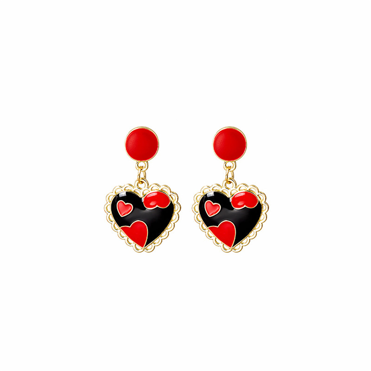 Red & Black Heart Drop Earrings