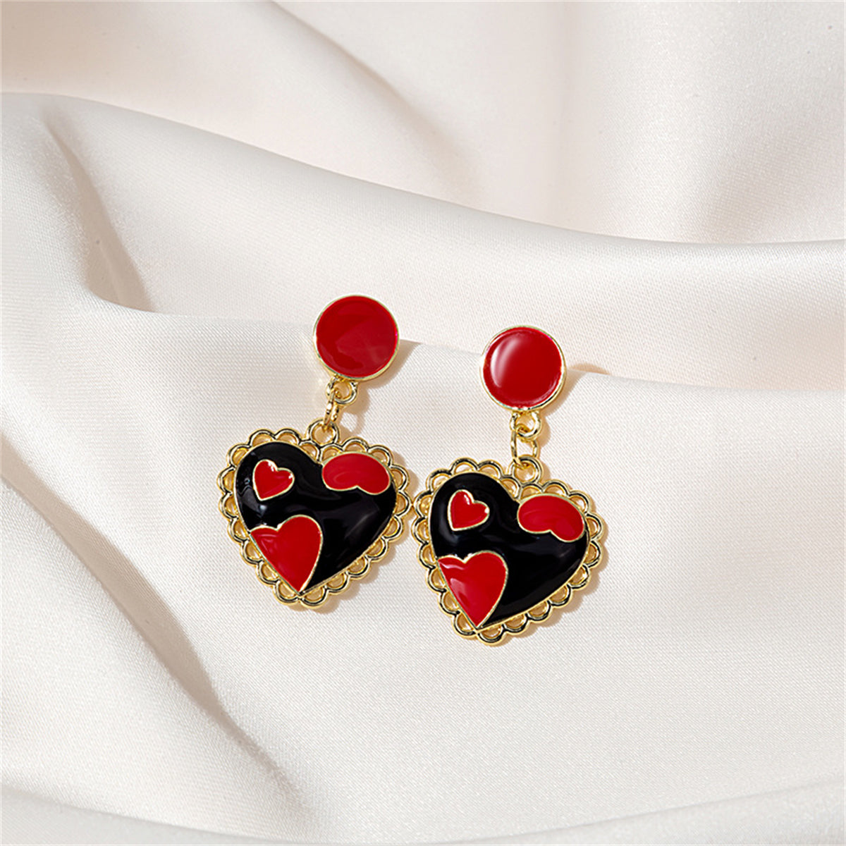 Red & Black Heart Drop Earrings
