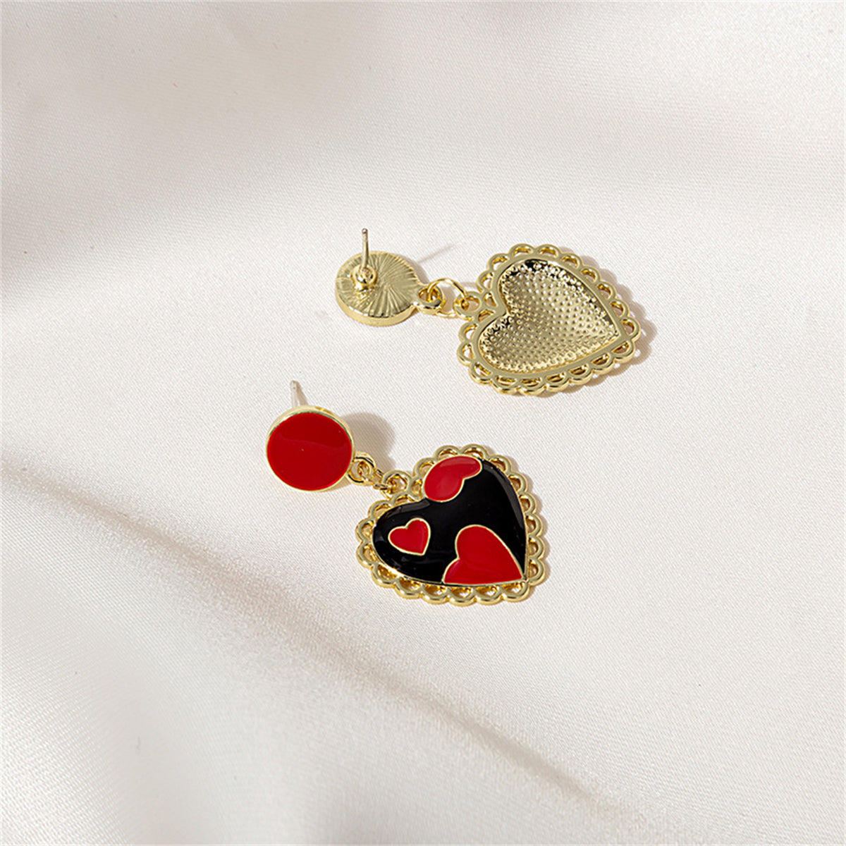 Red & Black Heart Drop Earrings