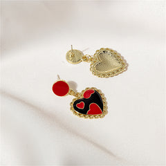 Red & Black Heart Drop Earrings