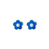 Pearl & Blue Flower Stud Earrings