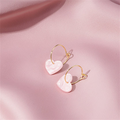 Pink Acrylic and 18K Gold-Plated Heart Huggie Earrings, gold huggie earrings, elegant gift for her, front view