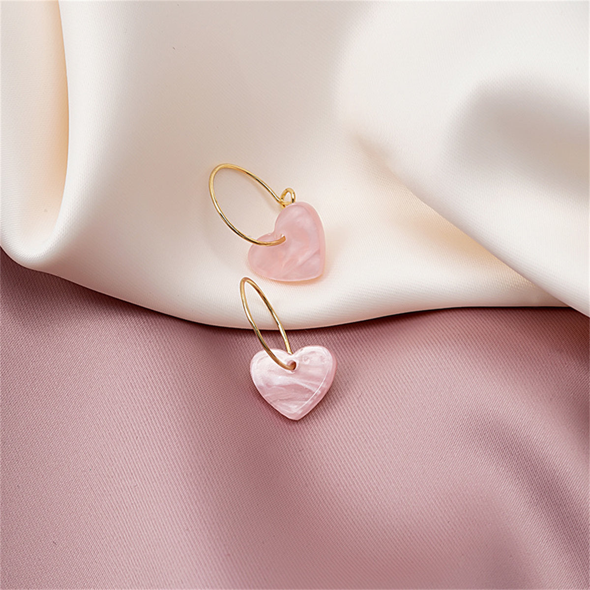 Pink Acrylic and 18K Gold-Plated Heart Huggie Earrings, gold huggie earrings, elegant gift for her, lifestyle look