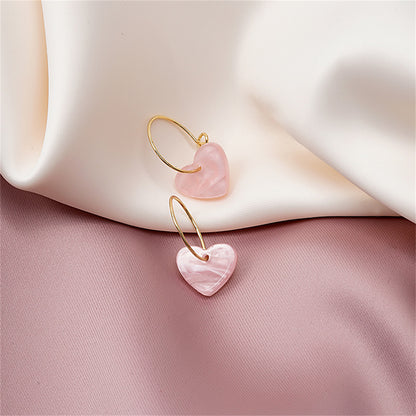 Pink Acrylic and 18K Gold-Plated Heart Huggie Earrings, gold huggie earrings, elegant gift for her, lifestyle look