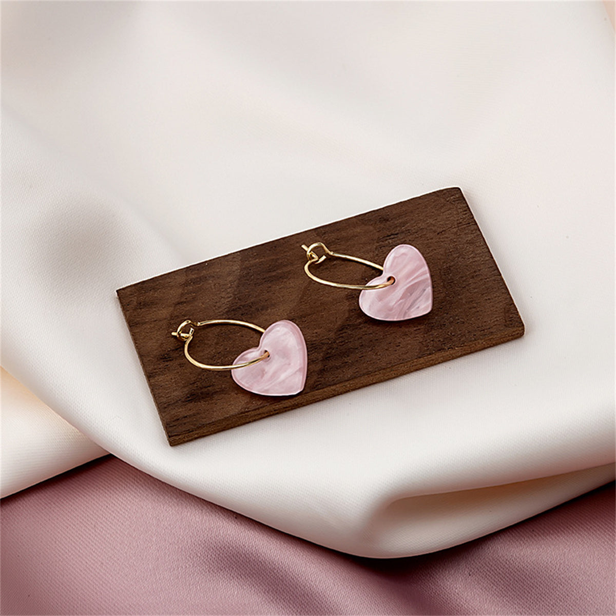 Pink Acrylic and 18K Gold-Plated Heart Huggie Earrings, gold huggie earrings, elegant gift for her, side view