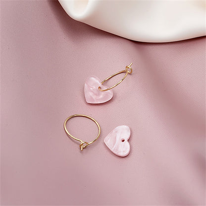 Pink Acrylic and 18K Gold-Plated Heart Huggie Earrings, gold huggie earrings, elegant gift for her, detail close-up