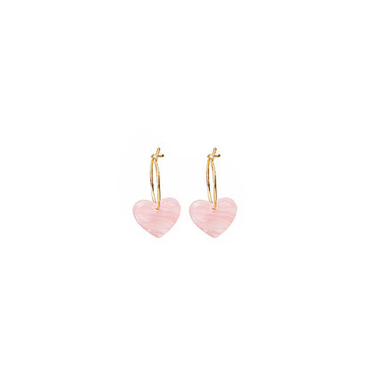 Pink Acrylic and 18K Gold-Plated Heart Huggie Earrings, gold huggie earrings, elegant gift for her, styled look
