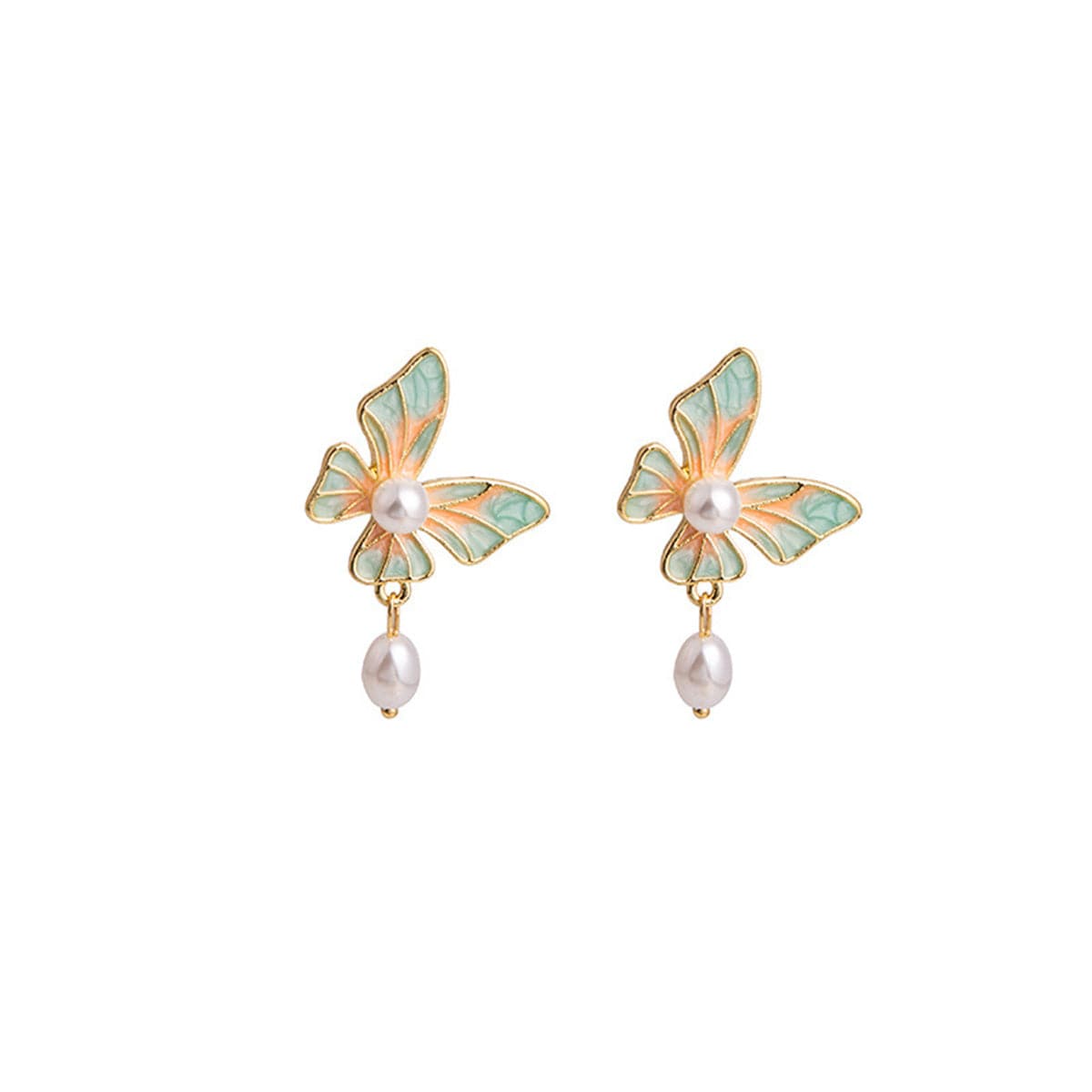 Pearl and Enamel 18K Gold-Plated Butterfly Oval Drop Earrings, gold drop earrings for women, side view