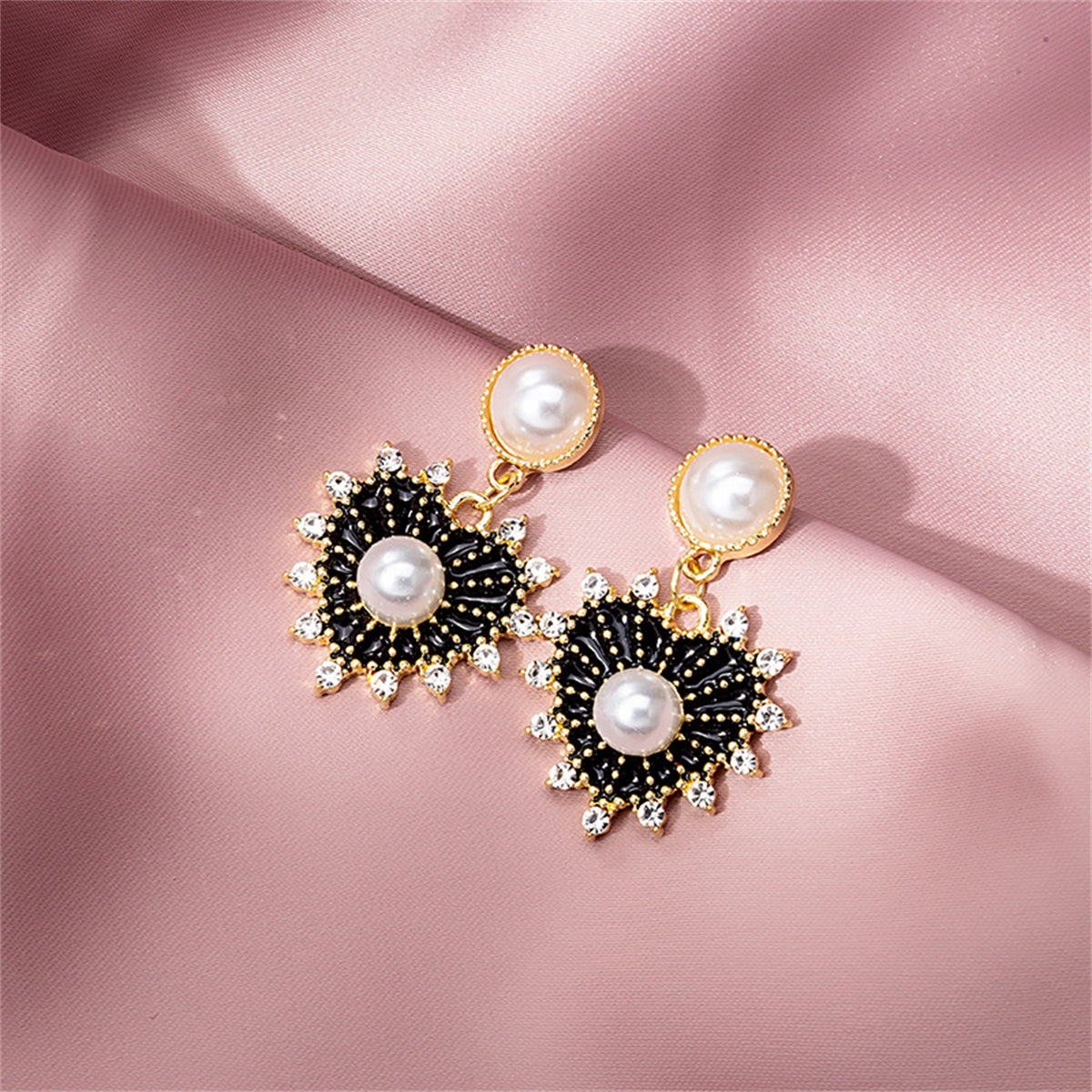 Cubic Zirconia & Pearl Enamel 18K Gold-Plated Heart Drop Earrings