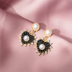 Cubic Zirconia & Pearl Enamel 18K Gold-Plated Heart Drop Earrings